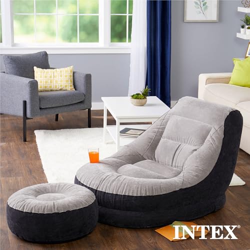Intex Inflatable Ultra Lounge Chair with 2 in 1 Valve Extra Wide Opening, Angled Back Rest, Built in Cup Holder, and Ottoman, Gray (5 Pack) - size: 5 Pack