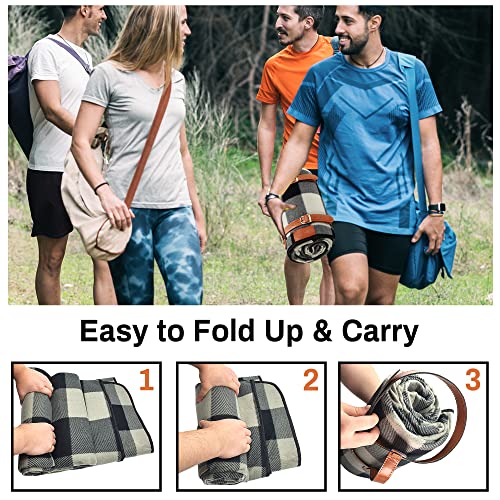 PortableAnd Picnic Blankets, 3 Layer Soft Fleece Blanket for Beach,Camping on Grass, Waterproof, Sandproof, Best Gift for Couple & Families, Black and Gray Checkered - color: Gray & Black Checkerd