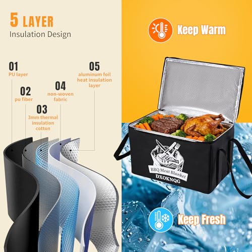 BBQ Insulated Food Bag - 5-Layer Thermal Cooler/Warmer for Grilling, Picnics | Collapsible, Waterproof, Large Capacity (Fits Roasts, Burgers & More) - color: Black