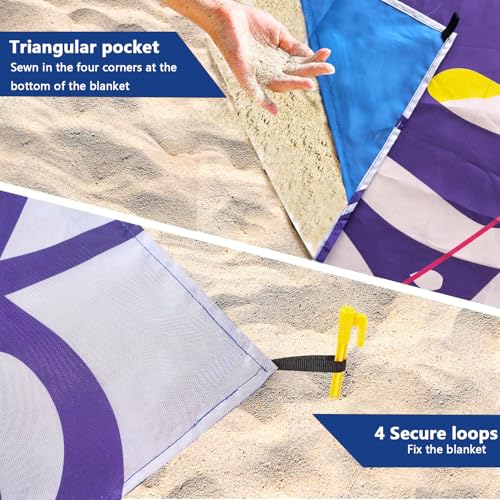 Beach Blanket Waterproof Sandproof Oversized 95”x 80”,Sand Free Beach Mat with Corner Pockets,Portable Mesh Bag for Beach Festival,Picnic,Travel and Outdoor Camping (Colorful Leaves)