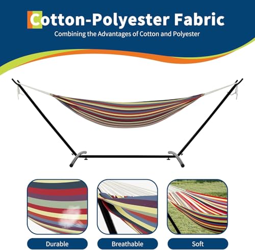 Hammock with Stand for Outside, 2-Person Outdoor Portable Hammock, 500lb Capacity + Waterproof Carry Bag, for Outside Garden Yard