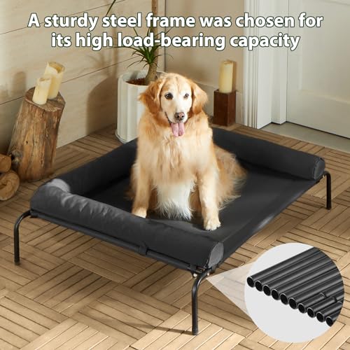 Cooling Elevated Dog Bed for Large Dogs – Waterproof Raised Dog Cot with Slope Headrest, Breathable Teslin Mesh, Durable & Portable Pet Bed for Indoor and Outdoor Use, Black - color: Black, size: 36.0"L x 26.0"W x 8.0"Th