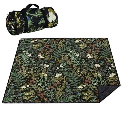 Picnic Blankets Waterproof Foldable Extra Large,80"x 80" Outdoor Beach Blanket Sandproof,3-Layer Lightweight Handy Mat Tote Picnic Camping Rugs for Outside Your Rv (Botanical Fern Leaves Floral Sage) - color: Picnic Blankets 8