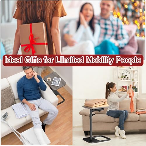Height Adjustable Tv Trays Table for Sofa, Modern Angle Adjustable 360° Swivel and 180° Tilt Flip-Over Panel C Shaped Side Tables with Tablet Slots for Phone Computer (Grey) - color: Grey, style: Tilt C Table