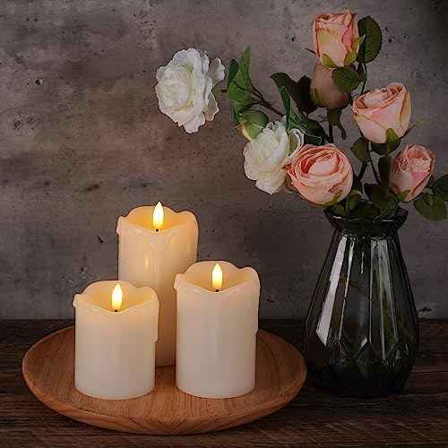 Homemory Dripping Wax Flameless LED Pillar Candles, Battery Operated with Remote Control and Timer, Set of 3, 5" H x 4" W x 6" D - color: Ivory Wax, size: D3"H4"5"6"