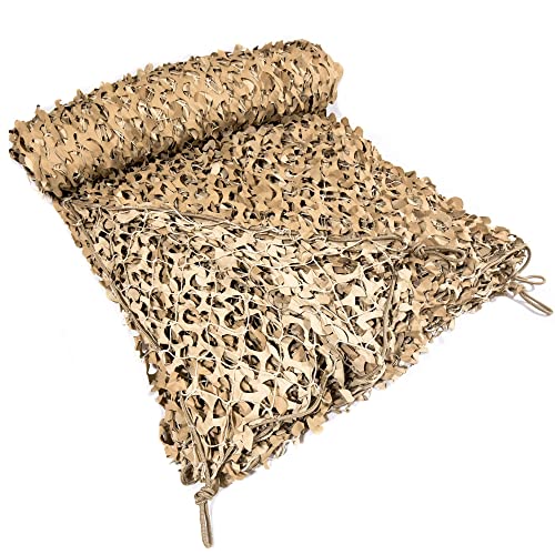 CamoSystems Reinforced Camouflage Netting | 3D Camo Nets, Waterproof & UV Protection, Silent Rip-Stop Fabric - color: Desert - Light Tan/Tan, size: Large, 9'10" x 19'8" L