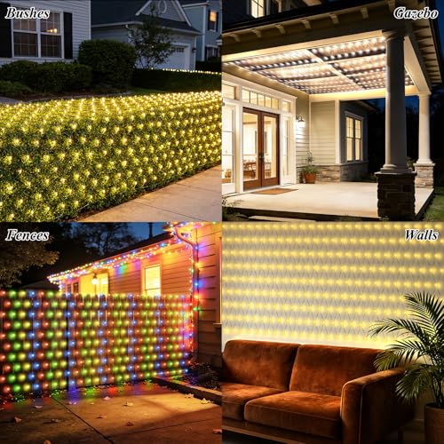 21ft x 5ft Solar Net Lights, 360LED Christmas Net Lights Solar & USB Powered, Waterproof Mesh String Lights 8 Modes Green Wire for Bushes Patio Garden Xmas Holiday Party Outdoor Decor (Multicolor) - color: Multicolor, size: 21ftx5ft (Green Wire)