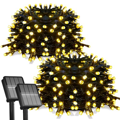Flechllary 2 Pack-Solar String Lights, 78Ft 200 LED Solar Lights Outdoor with 8 Modes ，Solar String Lights Outdoor Waterproof for Yard, Fence,Balcony, Party,Christmas Tree Decorations (Warm White) - color: Warm White, size: 2 Pack 200 Led