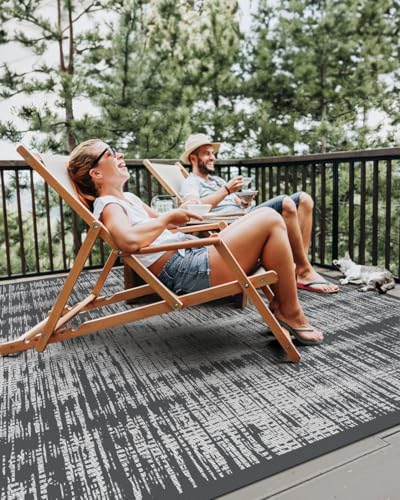 MontVoo Outdoor Rug Waterproof 6x9 ft Outdoor Carpet Patio Rug Mat Reversible RV Camping Rug Plastic Straw Outside Rug for Balcony Porch Deck Picnic Beach Modern Grey - color: Grey, size: 6' X 9' (Rectangular)