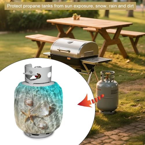 Propane Tank Covers 20lb Starfish Outdoor Heavy Duty Waterproof Windproof Gas Tank Cylinder Cover with Elastic Brand, Dress up Your Gas Grill, Fits Standard 20lb Cylinder - color: Starfish