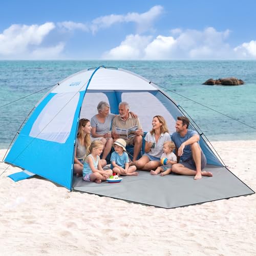 OutdoorMaster Beach Tent for 3/4/6/8 Person - Easy Setup Sun Shade Shelter, Portable Beach Shade Sun Canopy with UPF 50+ UV Protection, Removable Skylight Family Size - color: Icy Blue, size: 8 Person