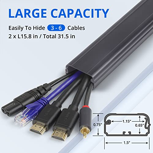 ZhiYo TV Cord Cover for Wall, 31.5 inch Cable Concealer, Cord Hider for Wall Mounted TV, Paintable Wall Cable Cover to Hide Wires, Grey Cable Raceway Kit, 2X L15.8in W1.5in H0.75in - color: Grey, size: W1.5in x H0.75in - L31.5in