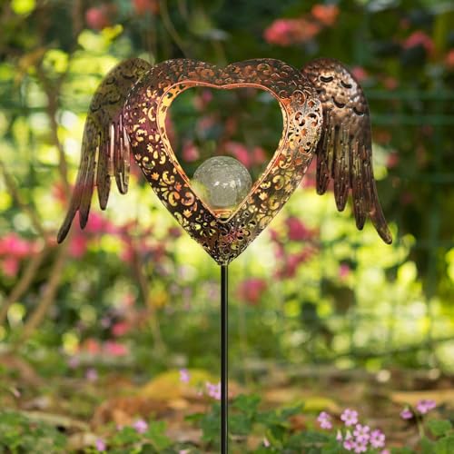 LEDs Solar Heart Stake Lights for Garden Metal Warm White, Memorial Gift - Perfect as Remembrance & Sympathy Gifts (Heart-Bronze) - style: Heart