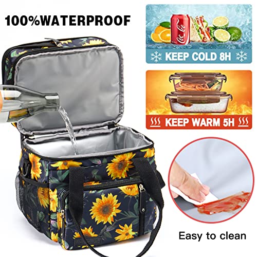 MOV COMPRA Lunch Bag for Women Men Double Deck Lunch Box,Expandable Large Lunch Bags,Leakproof Lunch Box Cooler Bag (Sunflower) - color: Sunflower