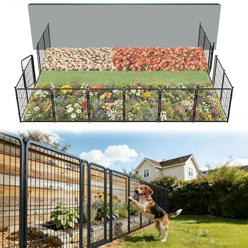 FXW Garden Fence Outdoor for the Yard – 32in(H) x 36.4ft(L) Heavy Duty Metal Animal Barrier for Dog, No Dig Decorative Dog Fence, 16 Panels, Black - color: Black, size: 32"H