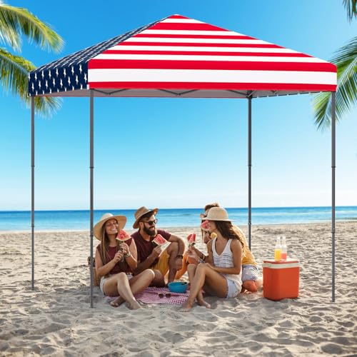 Tangkula 6.6x6.6 Ft Pop Up Canopy, 1 Person Instant Setup Portable Canopy Tent with Center Lock, UPF 50+ Sun Protection, 8 Stakes, 4 Ropes, Carrying Bag - color: American Flag Printing, size: 6.6x6.6FT