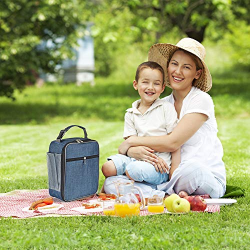 Navy Blue Insulated Lunch Bag, Leakproof Portable Cooler Box with Handle for Men, Women, Boys, Girls, 10.2" L x 4.3" W x 8.6" H - color: Navy Blue