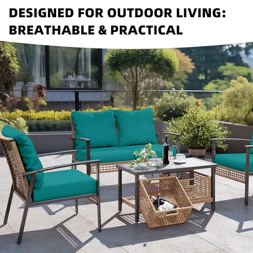 8Pcs Outdoor Cushion Covers, Patio Cushion Covers,Stretch Elastic Slipcovers, Replacement Washable & Reusable Furniture Protector for Patio Couch (Peacock Blue,Cover Only) - color: Peacock Blue, size: 8Pcs-Solid color