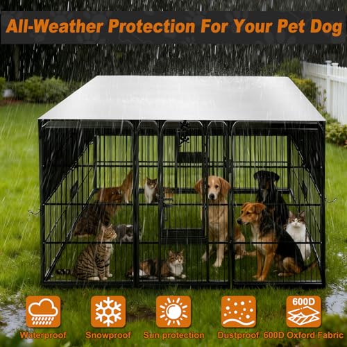 LYHNMW Dog Playpen Cover, 600D Oxford Fabric Dog Pen Canopy with Sun and Rain Protection, Specialized Fits for 24/32/40/45/50" Panels Playpen(Only Cover) - size: Fit 16 Panels