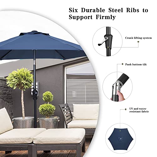 GDY 7.5ft Patio Umbrella Outdoor Umbrella with Tilt, Crank and Umbrella Weighted Base, for Yard/Outdoor/Wedding Parties and Events (Navy Blue) - color: Navy Blue, size: Umbrella+Base
