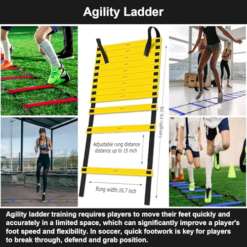 Soccer Goal for Backyard, 4'x3' Pop Up Football Goal, Target Practice for Young, Optional Soccer Equipment with Portable Goal, Soccer Training Mat/Cones/Resistance Bands/Agility Ladder - style: Goal*2, Resistance Bands Set*1, 20FT & 12 Rungs Agility Ladde