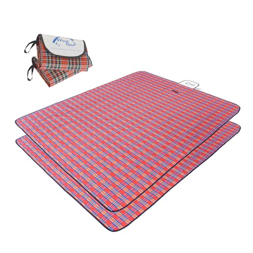Wind Tour Waterproof Picnic Blanket with Carry Strap - Foldable Sandproof Outdoor Mat for Camping, Beach, Park - 59" x 71",Red (Two Mat Set) - color: 59" X 71",red (Two Mat Set)