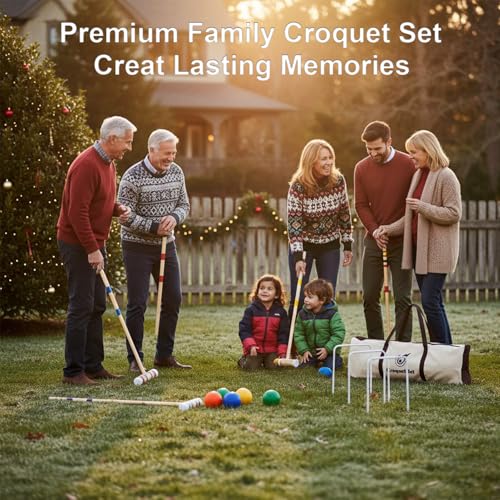 Croquet Set for Adults 28'' with Wooden Mallets, Colored Balls, Sturdy Carrying Bag for Adults &Kids, Perfect for Outdoor Games, Lawn,Backyard,Park and More - size: Croquet Set-28''