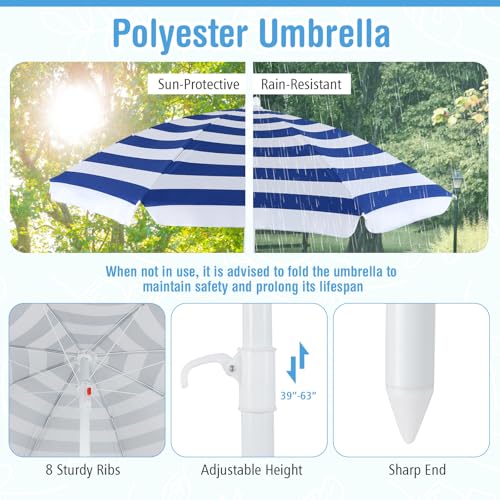 HONEY JOY Kids Picnic Table, 8 Person Toddler Outdoor Table and Chair Set, 4 Built-in Benches, Removable Umbrella, Metal Frame & HDPE Top, Children Outdoor Furniture for Backyard Patio Garden (Blue) - color: Blue