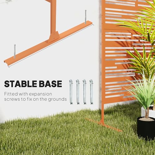 Outsunny Metal Outdoor Privacy Screen, 78" H x 48" W Decorative Privacy Fence Screen, Freestanding Outdoor Divider with Stand, Climbing Plant Trellis for Garden Walkway, Balcony, Patio, Barcode Brown - color: Brown/Barcode