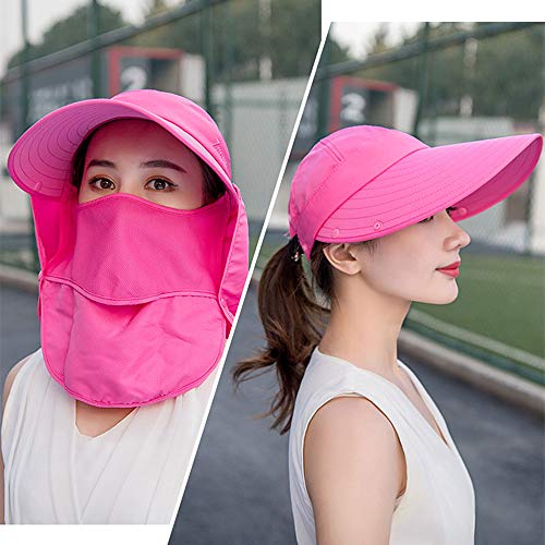 Outdoor UPF 50+ UV Sun Protection Waterproof Breathable Face Neck Flap Cover Folding Sun Hat for Men/Women - color: Rose Red