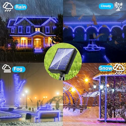 New Upgraded Solar Rope Lights Outdoor Waterproof 19 Modes 300 LED 105ft Solar String Lights with Remote Timing Dimmable Tube Light for Outside Pool Tree Patio Yard Christmas Decoration (300LED-Blue) - color: 300LED-Blue