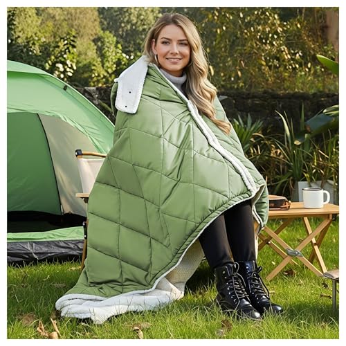 Heated Blanket Battery Operated, Portable Heat Shawl Throw,Heating Outdoor Camping Blanket Hoodie - color: Green