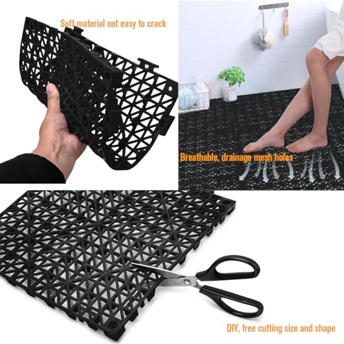 12 Pcs Drainage Mat Modular Interlocking Cushion 11.8" x 11.8" Garage Floor Tiles Non-Slip Splicing Rubber Floor Tiles for Drain, Deck, Pool, Outdoor/Indoor (Black) - size: 11.8" x11.8" Black