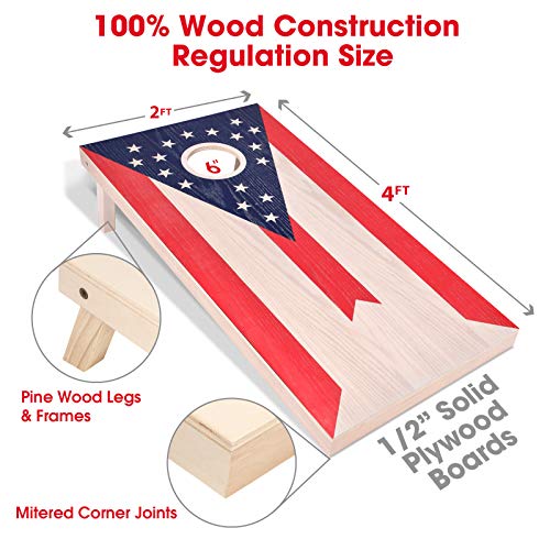 GoSports 4 x 2 ft Flag Series Wood Cornhole Sets – American Flag or State Flags – Includes 2 Regulation Size Boards, 8 Bean Bags, Carrying Case and Rules - style: Ohio Flag