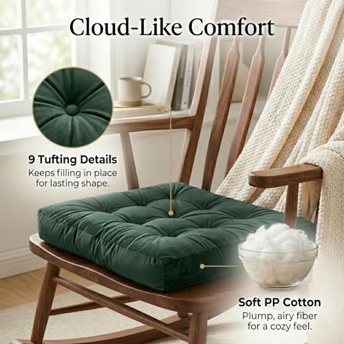 Meditation Cushion Set of 2, Floor Cushions for Adults, Velvet Floor Pillows for Sitting, Tufted Seat Cushions for Yoga, Living Room, Bedroom & Reading Nook, Machine Washable, 22 x 22 Inch, Green - color: Green, size: 2pack