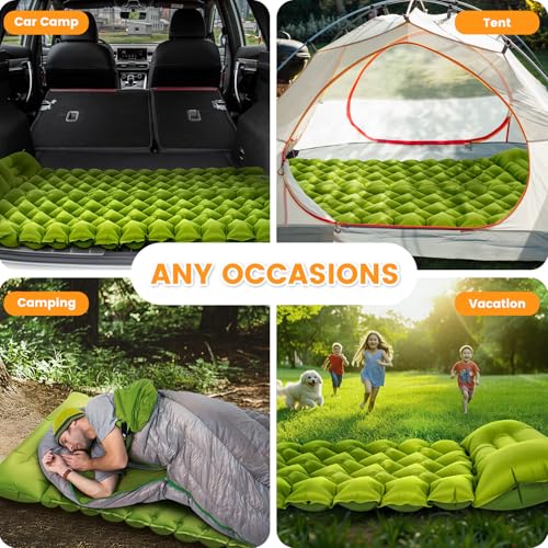 Camping Sleeping Pad, Ultralight Camping Mat with Pillow Built-in Foot Pump, Inflatable Sleeping Pads Compact for Travel, Camping Backpacking Hiking Tent Car Camp Gear - color: Green