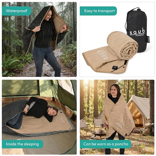 Electric Heated Blanket – Waterproof for Outdoor Camping, Cordless Heating with 3 Heat Levels, Portable Travel Cover w/Storage Bag, Electric Blanket & Battery Heated Blanket (Power Bank Not Included) - color: Beige