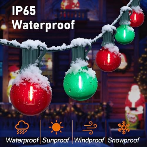 25Ft Outdoor Red/Green Christmas Lights, G40 Globe Patio String Light with 25 Shatterproof Bulbs(2 Spare), Outside Christmas Vintage Lights for Holiday Party Backyard Porch Decor, Green Wire - color: Clear Red/Green, size: 25Ft