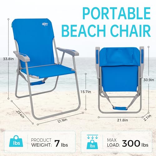 #WEJOY Folding Beach Chair for Adults, Lightweight Beach Chair with Shoulder Straps, High Back Camping Chairs with Hard Armrest, Supports 300lbs for Outdoor Lawn Concert - color: #C 2 Pack Blue, style: Classic