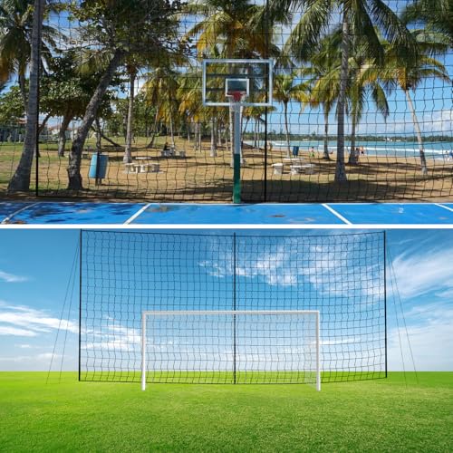 Backstop Net System for Backyard – Heavy Duty Sports Barrier Net with Steel Posts, Movable/Socketed Ball Stop Net for Soccer, Baseball, Training - size: 30FT Wide, style: Socketed-4 Inch Net-12FT TALL