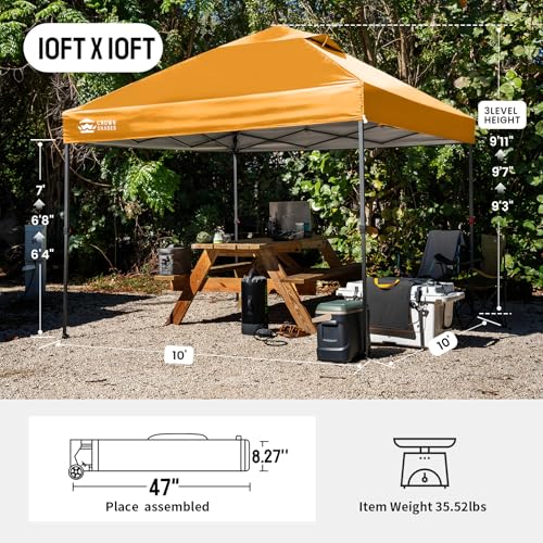 CROWN SHADES 10x10 Pop Up Canopy - Patented Center Lock One Push Instant Outdoor Canopy Beach Tent with STO-N-Go Bag 8 Stakes & 4 Sand Bags，Orange - style: Orange