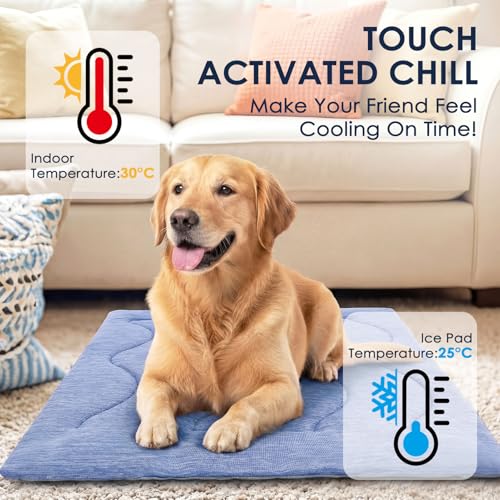 Dog Cooling Mat, Portable & Durable Cooling Mat for Dogs, Physical Heat Absorption, Anti-Slip Cooling Bed for Large Dogs 60–100 lbs (Golden Retriever, Lab, German Shepherd), 43x32 inches, Blue Wave - color: Blue, size: X-Large
