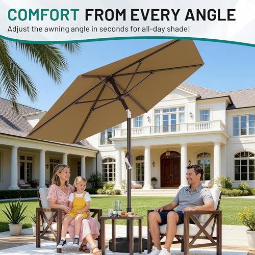 AreShark 7.5FT Patio Umbrella Table Market Umbrella with 6 Sturdy Ribs, Button Tilt/Crank, Heavy-Duty Outdoor Umbrellas for Pool, Deck, Garden and Backyard, Khaki - color: Khaki, size: 7.5FT