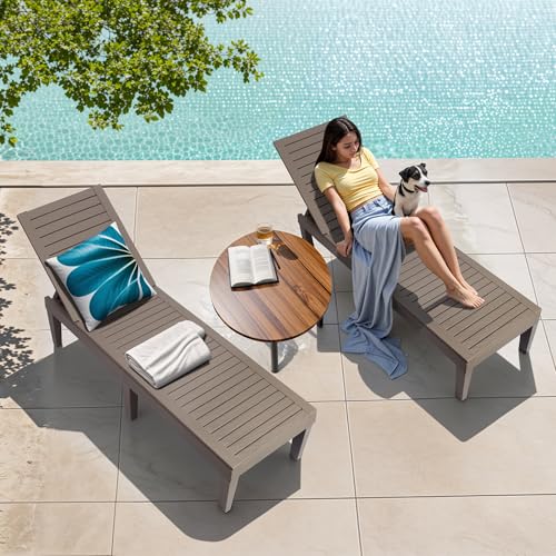 Lounge Chair,Pool Lounge Chairs Set of 2,Lounge Chair Outdoor,Waterproof Sun Loungers Chair,5-Positions Adjustable Outdoor Lounge Chairs for Garden Beach Patio Poolside Lawn Deck,Striped Grey - color: Grey, size: Set of 2