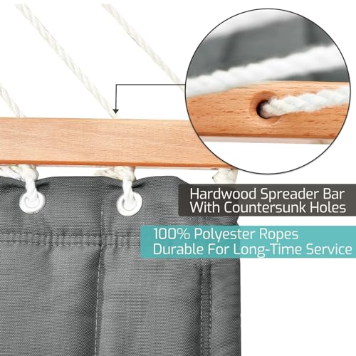 CHULIM Double Quilted Fabric Hammock with Hardwood Spreader Bars and Pillow 450 LBS Capacity 2 Person Large Hammock for Outdoor Patio Backyard Poolside - Dark Grey - color: Dark Grey