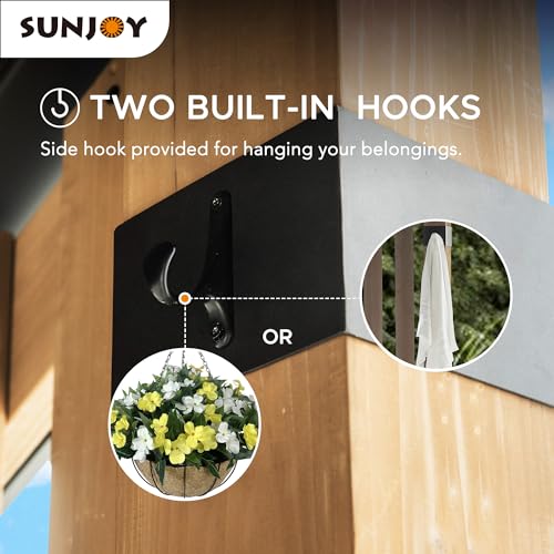 SUNJOY 11x11ft. Cedar Wood Gazebo with Six 5.5x5.5 in. Heavy Posts, Permanent Hard Top Pavilion with Wooden Privacy Screen for Backyard Hot Tub, Ceiling Hook - Outdoor Patio, Matte Black - style: Gazebo w/Privacy Screen