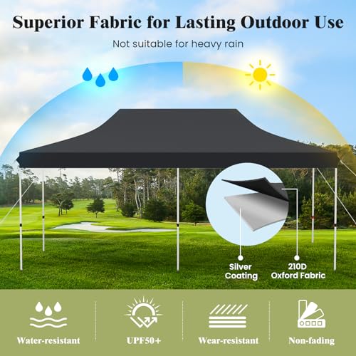 Tangkula 10x20 Ft Pop Up Canopy, Instant Setup Outdoor Tent with 6 Sand Bags, 12 Stakes & 6 Ropes, UPF 50+ Portable Canopy Tent with Carrying Bag for Camp, Beach, Patio (Black) - color: Black, size: 10x20 Ft