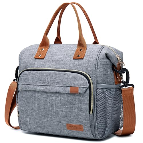 TuErCao Adult Lunch Box - Insulated Lunch Bag Women for Work, Soft Cooler for Beach Travel Picnic, Ladies Lunch Tote Bag for Office, Grey - color: A3: Grey, size: Large