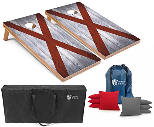 Tailgating Pros Regulation Cornhole Boards Flag Set - Includes 8 Bean Bags, Carrying Cases, and 4'x2' Corn Hole Toss Game w/Ring Light - color: Alabama Flag