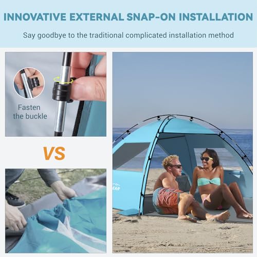 Elegear CumbreX™ Beach Tent Sun Shelter with Canopy, 6-8 Person Beach Tent, Easy Setup UPF 50+ UV Protection Portable Lightweight Double Silver Coating Cabana Sun Shade Shelter - Sky Blue - color: Sky Blue, size: 6-8 Person